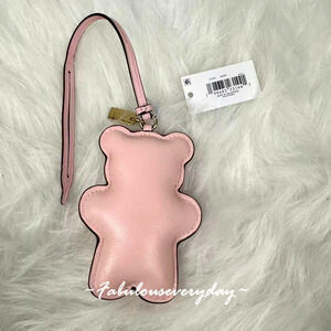 Coach Bear Puffy Bag Charm In Leather/Pink CCX43 NWT